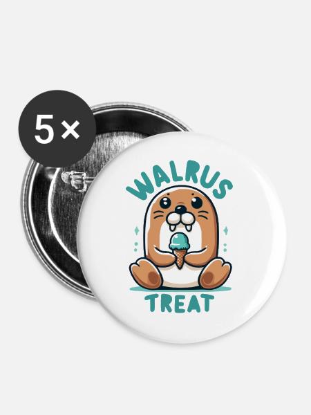 Walrus Treat Eiscreme - Buttons groß 56 mm (5er Pack) - Weiß
