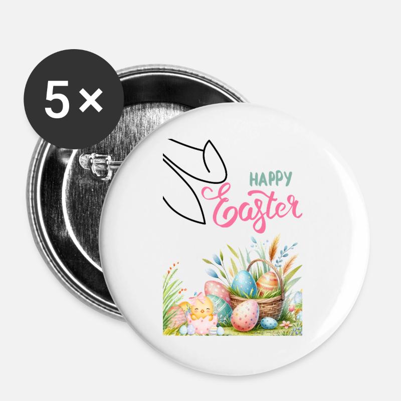 Pastel Easter Basket and Eggs - Buttons large 2.2''/56 mm (5-pack) - white