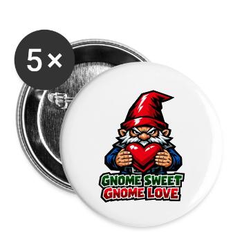 Evil Gnome, Dark Gnome, Goth Gnome, Funny Gnome - Buttons large 2.2''/56 mm (5-pack) - white - Front