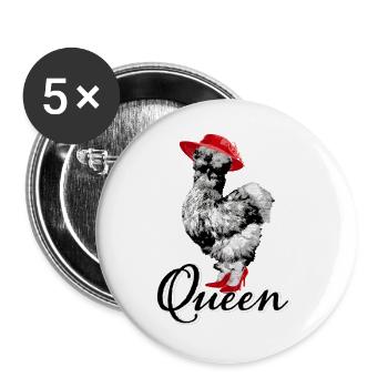 Fans de poulet - Coq - Coq - Poulet de soie - Bio - Lot de 5 grands badges (56 mm) - blanc - Devant