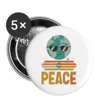 Erde mit Peace-Sonnenbrille Retro - Buttons groß 56 mm (5er Pack) - Weiß - Vorne
