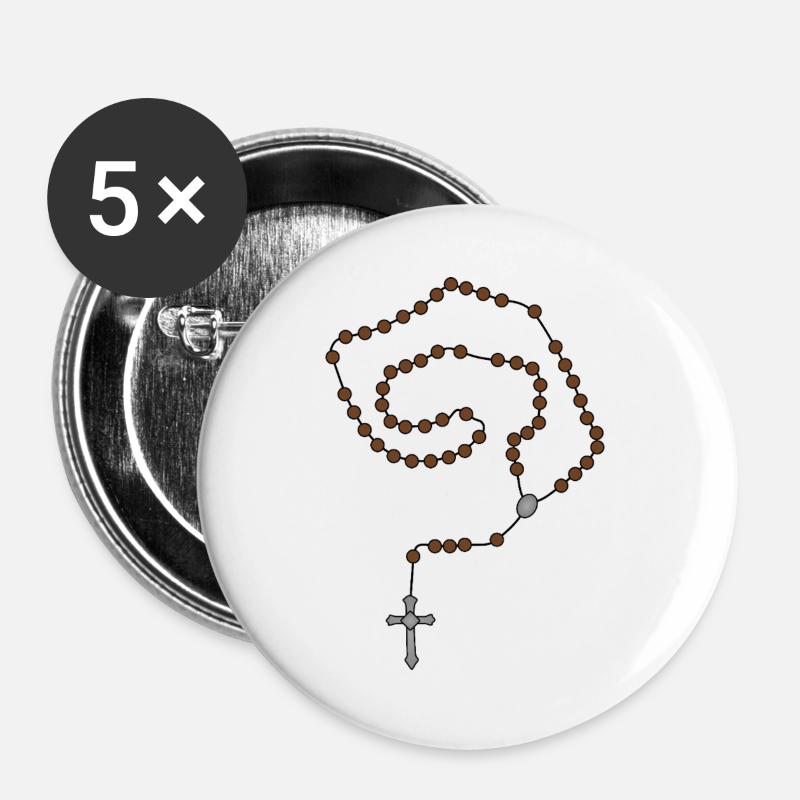 Spiral Rosary Beads on Black - Buttons large 2.2''/56 mm (5-pack) - white
