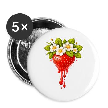 Strawberry with flowers and drops - Buttons large 2.2''/56 mm (5-pack) - white - Front