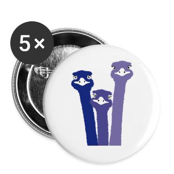 Nandu, tête d’autruche, émeu, autruche - Lot de 5 grands badges (56 mm) - blanc - Devant