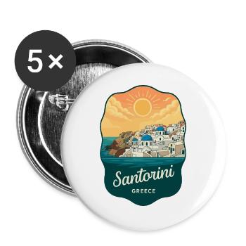 Insigne rétro Sunset des Dômes Bleus de Santorin - Lot de 5 grands badges (56 mm) - blanc - Devant
