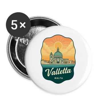 Valletta Malta Retro Sunset Reiseabzeichen - Buttons groß 56 mm (5er Pack) - Weiß - Vorne