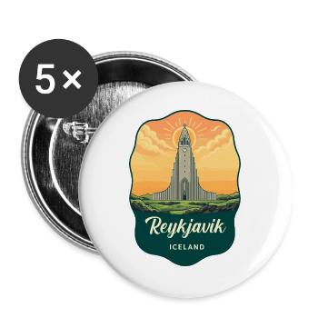 Reykjavik Island Retro Sonnenuntergangsabzeichen - Buttons groß 56 mm (5er Pack) - Weiß - Vorne