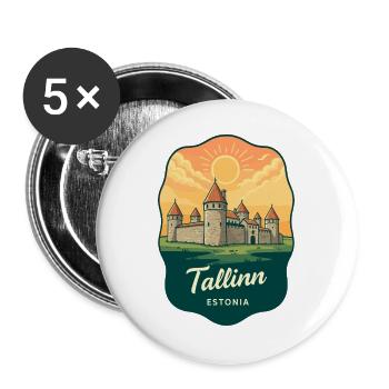 Tallinn Medieval City Vintage-Abzeichen - Buttons groß 56 mm (5er Pack) - Weiß - Vorne