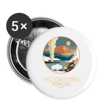 Yellowstone Geyser Landscape Emblem - Buttons large 2.2''/56 mm (5-pack) - white - Front