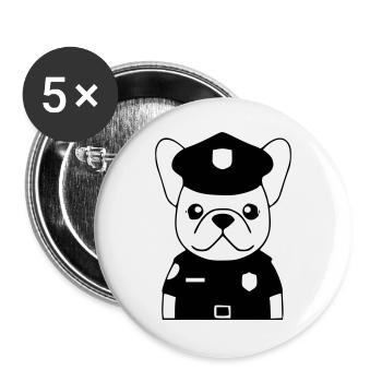 Frenchie Policeman Dog Black - Buttons large 2.2''/56 mm (5-pack) - white - Front