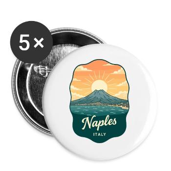 Neapel Mount Vesuvius Retro Reiseabzeichen - Buttons groß 56 mm (5er Pack) - Weiß - Vorne