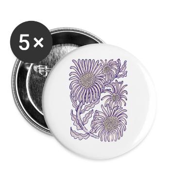 Lila Glättchen-Botanische Strichkunst - Buttons groß 56 mm (5er Pack) - Weiß - Vorne