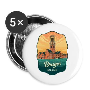 Insigne vintage du coucher de soleil de la tour du clocher de Bruges - Lot de 5 grands badges (56 mm) - blanc - Devant