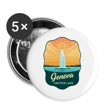 Geneva Jet d'Eau Vintage-Reiseabzeichen - Buttons groß 56 mm (5er Pack) - Weiß - Vorne