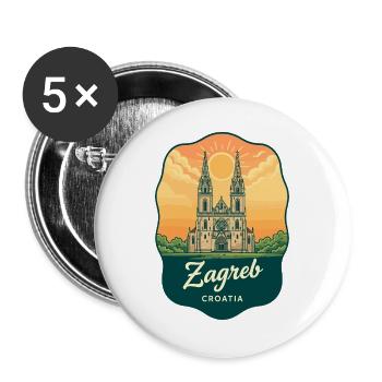 Zagreber Kathedral Vintage Sunset Reiseabzeichen - Buttons groß 56 mm (5er Pack) - Weiß - Vorne