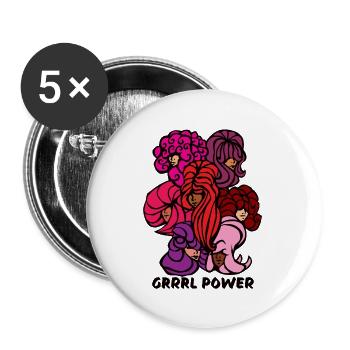 Girl Grrrl power riot 7 ladies Friseurin Hair 90s - Buttons groß 56 mm (5er Pack) - Weiß - Vorne