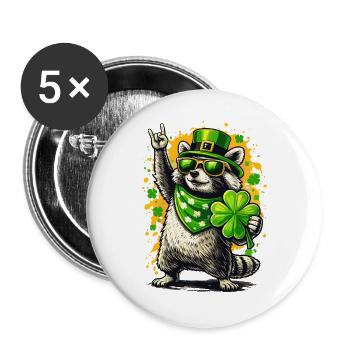 Raccoon St Patrick's Day Shamrock Funny - Buttons large 2.2''/56 mm (5-pack) - white - Front