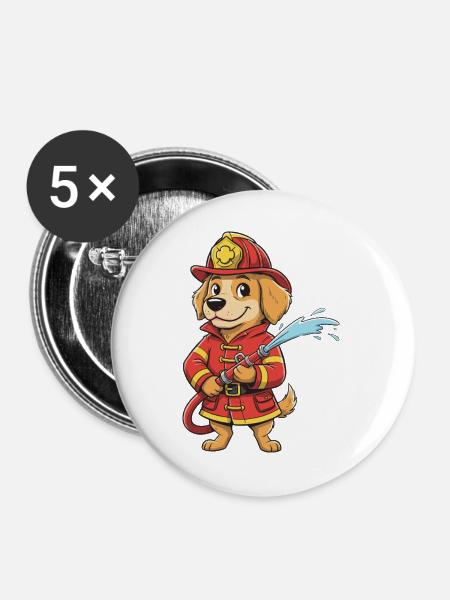 Löschhund Feuerwehrheld - Buttons groß 56 mm (5er Pack) - Weiß