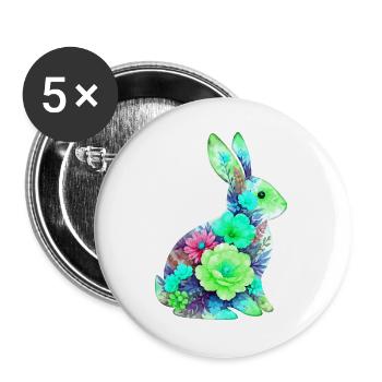 Hase Wasserfarben Blumen Ostern - Buttons groß 56 mm (5er Pack) - Weiß - Vorne