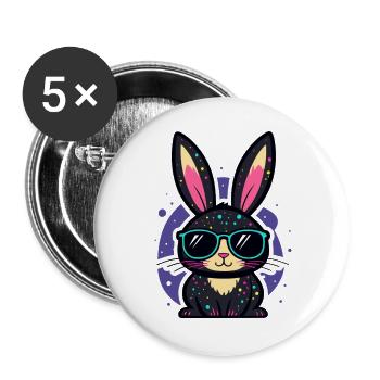 Chic neon bunny with glasses - Buttons large 2.2''/56 mm (5-pack) - white - Front