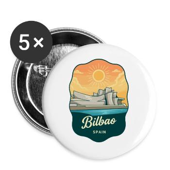 Bilbao Guggenheim Retro Sunset Travel Badge - Buttons large 2.2''/56 mm (5-pack) - white - Front
