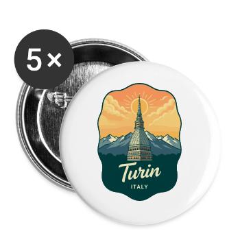 Turin Mole Antonelliana Vintage Travel Badge - Buttons large 2.2''/56 mm (5-pack) - white - Front