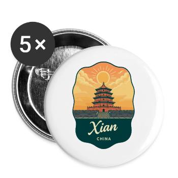 Insigne de voyage vintage de la pagode de l’oie sauvage de Xian - Lot de 5 grands badges (56 mm) - blanc - Devant