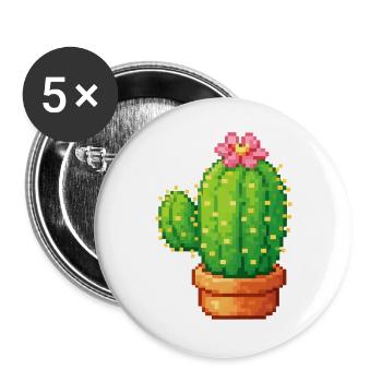 Pixel cactus with flower - Buttons large 2.2''/56 mm (5-pack) - white - Front