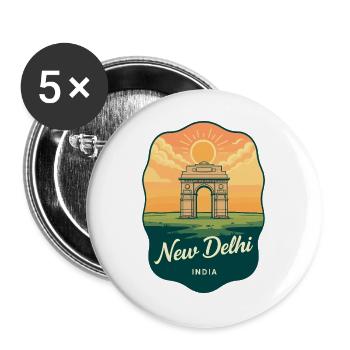 Badge de voyage rétro Sunset Gate de New Delhi India Gate - Lot de 5 grands badges (56 mm) - blanc - Devant