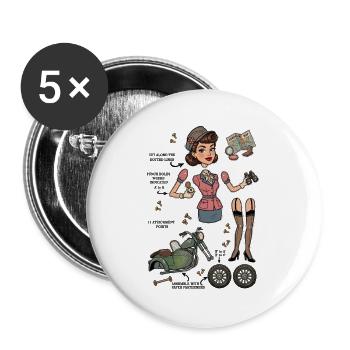 Poupée en papier Vintage Chic Adventurer - Lot de 5 grands badges (56 mm) - blanc - Devant
