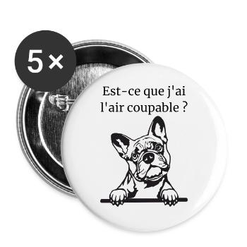 Bouledogue Français - Lot de 5 grands badges (56 mm) - blanc - Devant