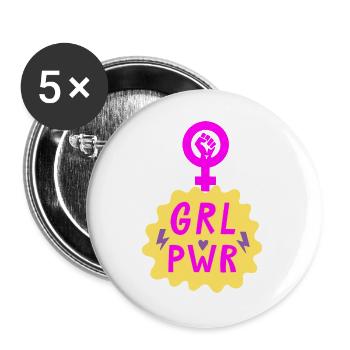GIRL POWER – HEART OF STRENGTH! ♀ GIRLS SISTERS - Buttons groß 56 mm (5er Pack) - Weiß - Vorne