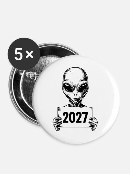 Alien 2027 - Buttons groß 56 mm (5er Pack) - Weiß