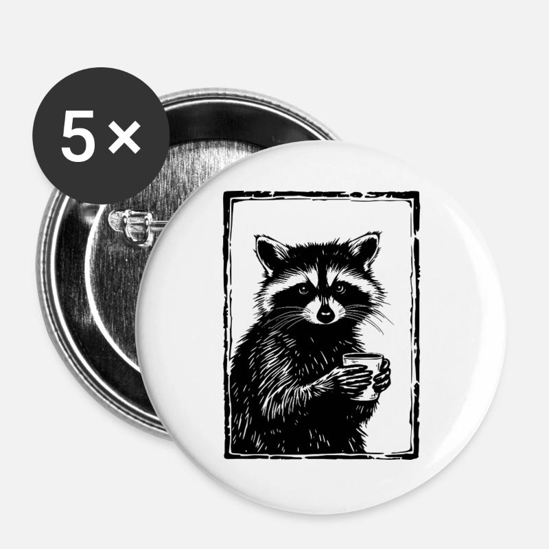 Barista Raccoon - Buttons large 2.2''/56 mm (5-pack) - white