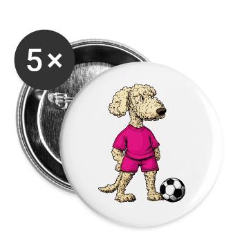 Caniche de football - Lot de 5 grands badges (56 mm) - blanc - Devant