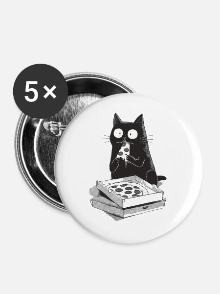 Pizza-Katze - Buttons groß 56 mm (5er Pack) - Weiß