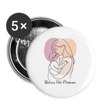 Dessin au Trait Étreinte maternelle Fête des mères - Lot de 5 grands badges (56 mm) - blanc - Devant