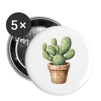 Kaktus Mosaik - Wüsten-Kunst für Pflanzenfans - Buttons groß 56 mm (5er Pack) - Weiß - Vorne