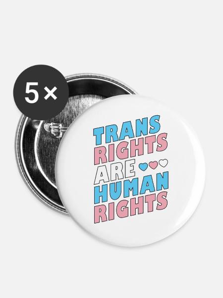 LGBTQ-Pride-Monat – Trans-Rechte sind Menschenrechte - Buttons groß 56 mm (5er Pack) - Weiß