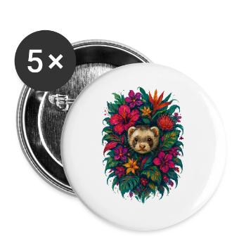 Furet Tropical Fleurs de Hibiscus Exotique - Lot de 5 grands badges (56 mm) - blanc - Devant