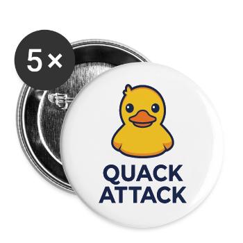 Quack-Angriff Gummienten-Grafik - Buttons groß 56 mm (5er Pack) - Weiß - Vorne
