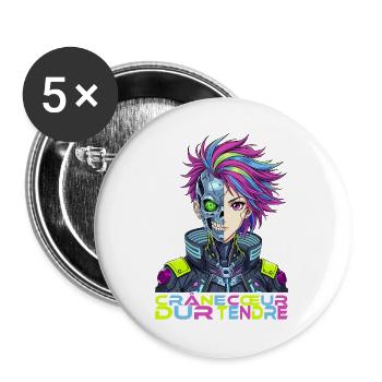 Cyber Girl Crâne dur Coeur tendre - Lot de 5 grands badges (56 mm) - blanc - Devant