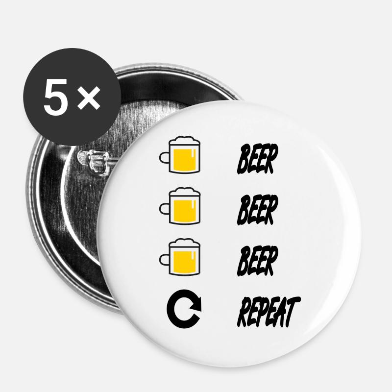 Bière, bière, répétition - Lot de 5 grands badges (56 mm) - blanc