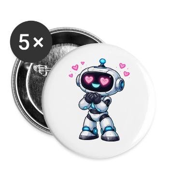 Kawaii Herzroboter Loveblick - Buttons groß 56 mm (5er Pack) - Weiß - Vorne