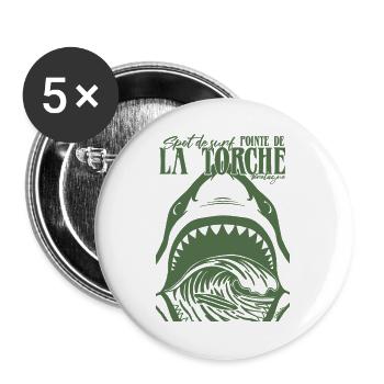 La Torche Surf Requin Bretagne - Lot de 5 grands badges (56 mm) - blanc - Devant