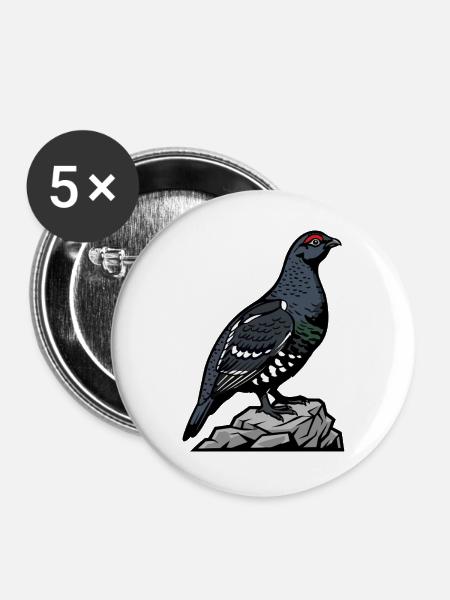 Schwarze Waldschnepfe auf Felsen - Buttons groß 56 mm (5er Pack) - Weiß