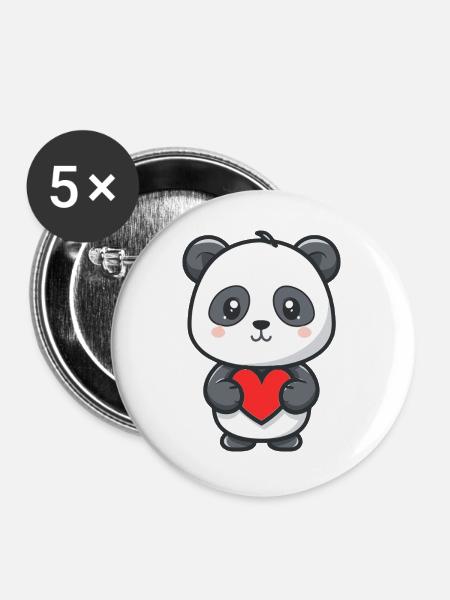 Süßes Baby-Panda mit Herz - Buttons groß 56 mm (5er Pack) - Weiß