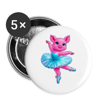 Neon Ballerina Pig Cute Dancing Animal - Buttons large 2.2''/56 mm (5-pack) - white - Front
