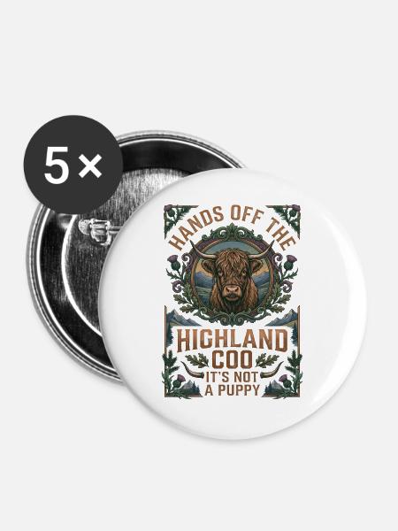 Highlands Cow - Buttons groß 56 mm (5er Pack) - Weiß