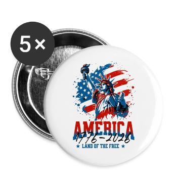 250., 4. Flagge der Patriotischen Freiheitsstatue der USA - Buttons groß 56 mm (5er Pack) - Weiß - Vorne